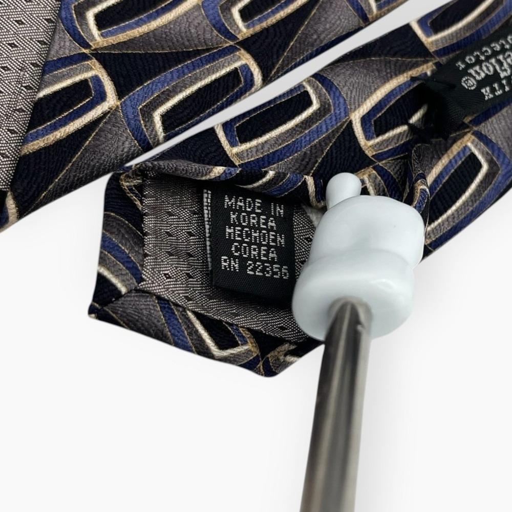 Vintage Albert Nipon Silk Neck Tie Blue Gray Geometric 59.5in Abstract - Picture 5 of 8